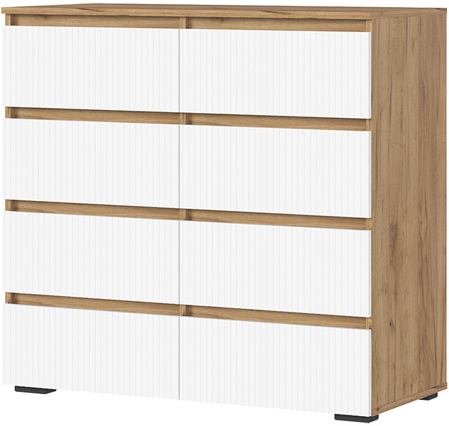 Хелен КМ 04 Комод 8 ящиков (1002х958х460) МДФ белый супермат/дуб крафт золото