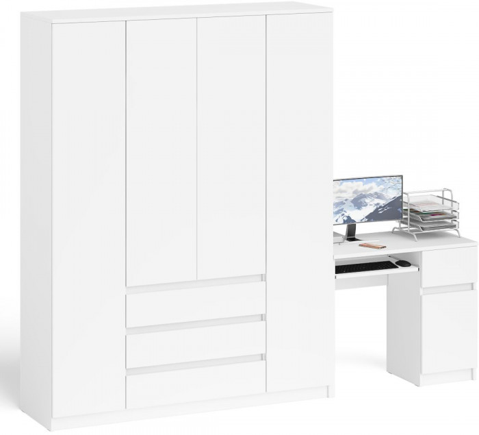 Мори Стол компьютерный МС-1 правый + Шкаф МШ1600.1, цвет белый, ШхГхВ 250,4х50,4х209,6 см., выдвижной ящик справа, НЕ универсальная сборка