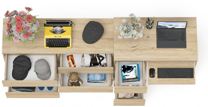 Мори Стол компьютерный МС-6 левый + Комод МК1200.6, цвет дуб сонома, ШхГхВ 210,4х50х76,6 см., выдвижные ящики слева, НЕ универсальная сборка