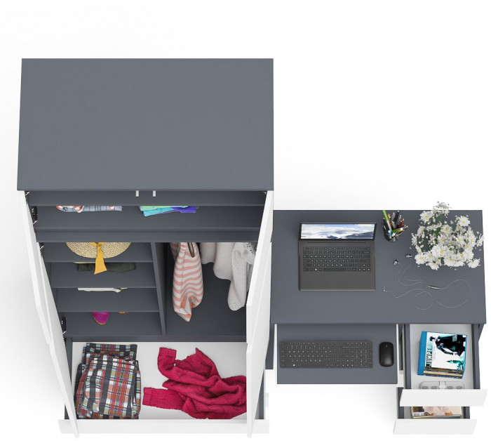 Мори Стол компьютерный МС-6 правый + Шкаф МШ900.1 + Антресоль МА900.1, цвет графит/белый, ШхГхВ 180,4х50,4х234,2 см., выдвиж. ящики справа, НЕ ун. сб.