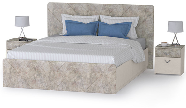 Амели Кровать 11.31 + подъёмный ортопед + две тумбочки, цвет шёлковый камень/бетон чикаго беж, ШхГхВ 263,4х205,2х104,3 см., сп. м. 1600х2000 мм., б/м