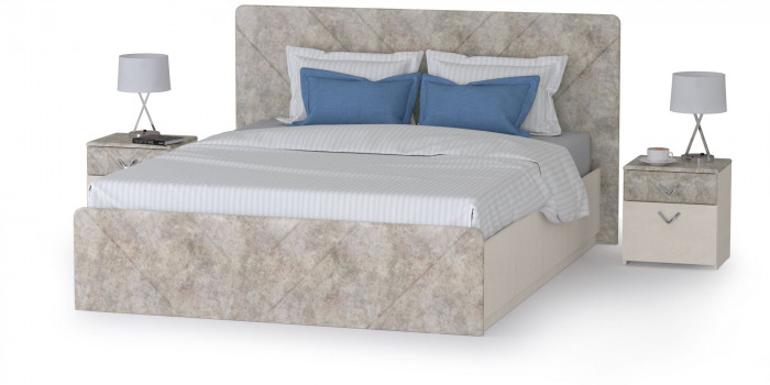 Амели Кровать 11.31 + подъёмный ортопед + две тумбочки, цвет шёлковый камень/бетон чикаго беж, ШхГхВ 263,4х205,2х104,3 см., сп. м. 1600х2000 мм., б/м