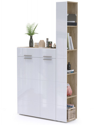 Лайн Прихожая № 14, дуб крафт серый/фасады МДФ белый глянец