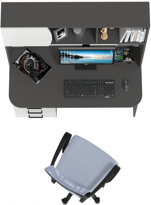 Стол 6-0606 Сигма + кресло 103 серое, цвет графит/белый, ШхГхВ 120,5х60,5х166 см., НЕ универсальная сборка