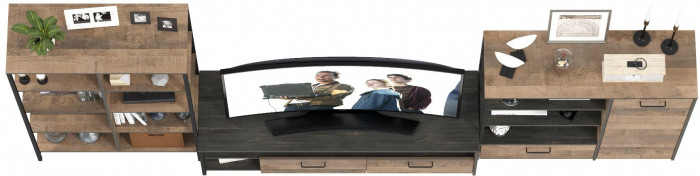 Трувор Гостиная 044, цвет дуб гранж песочный/интра, ШхГхВ 348,8х45,4х146 см., универсальная сборка