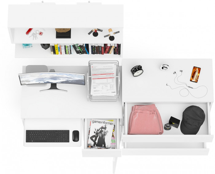 Мори компьютерный стол МС-1 правый + Комод МК800.4 + Полка 900, белый