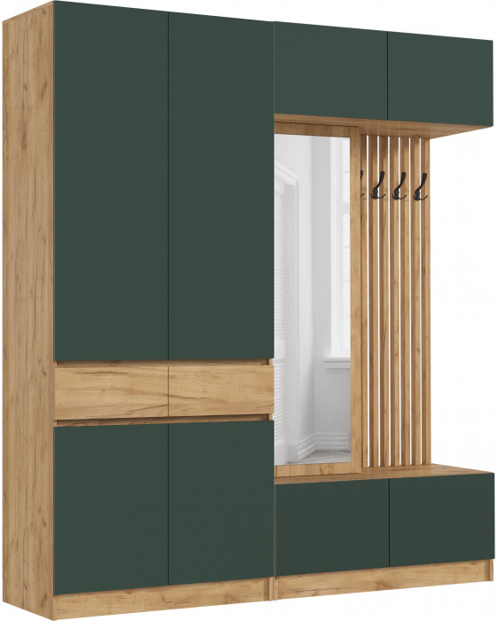 Модульная прихожая Роджина, композиция 2 Крафт Золотой/Изумрудный