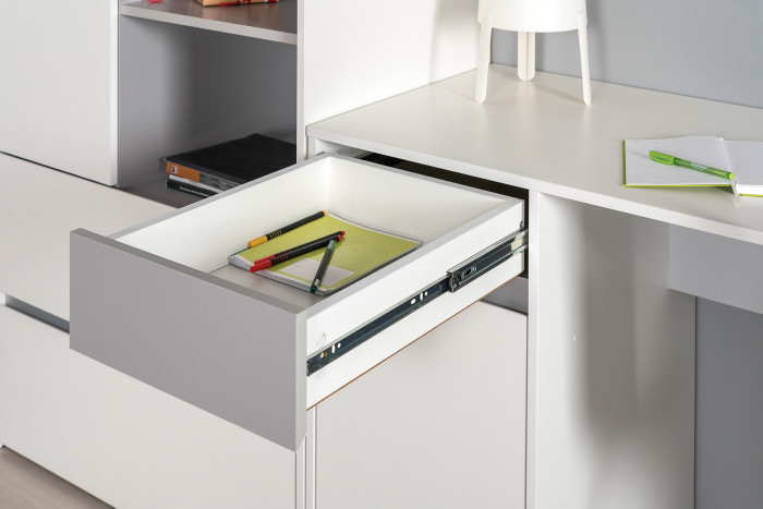 Торонто 12.149 Стол + 13.333 Шкаф для одежды + 16.475 Полка, белый шагрень/стальной серый