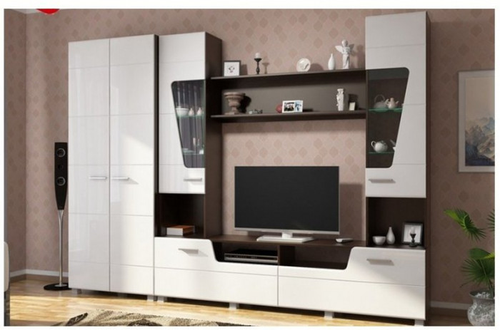 Гостиная Моника МДФ + Шкаф, венге / белый глянец