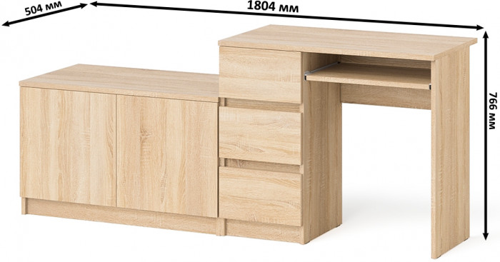 Мори компьютерный стол МС-6 левый + Тумба МА900.1, дуб сонома