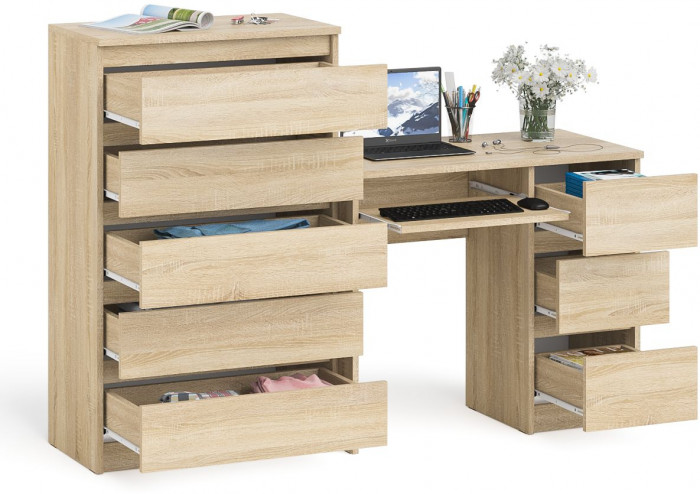 Мори компьютерный стол МС-6 правый + Комод МК700.5, дуб сонома