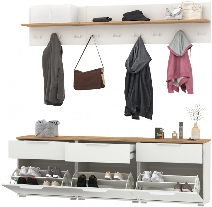 Октава Прихожая 04, белый шагрень/дуб крафт золотой/фасады МДФ белый шагрень