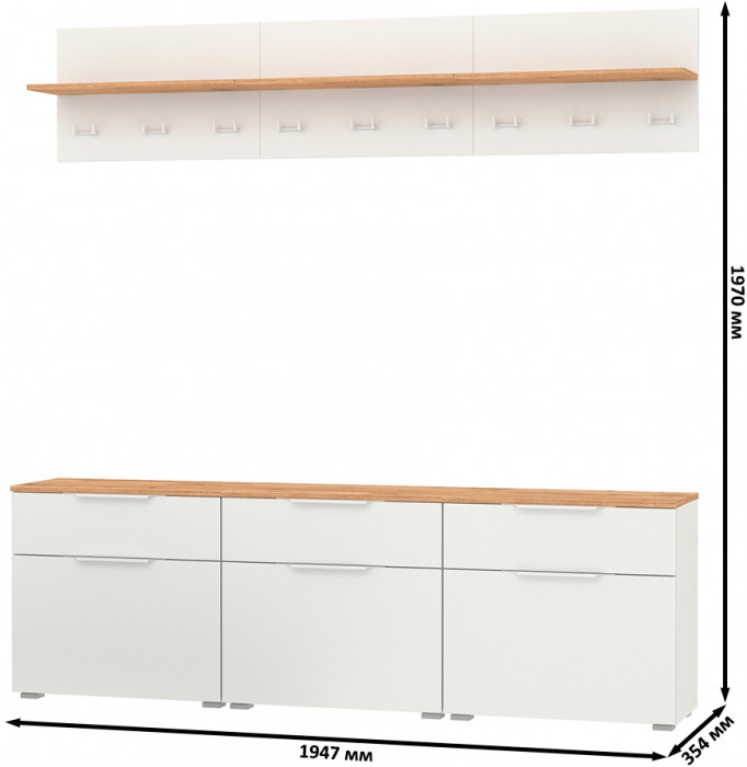 Октава Прихожая 04, белый шагрень/дуб крафт золотой/фасады МДФ белый шагрень