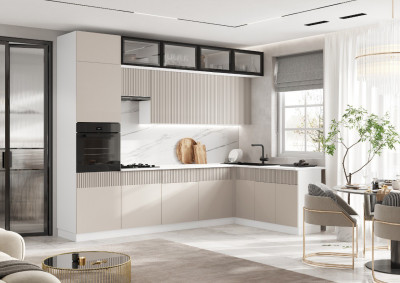 Кухня Оливия NEW 3,0х1,8м Кашемир/Белый (Антарес)