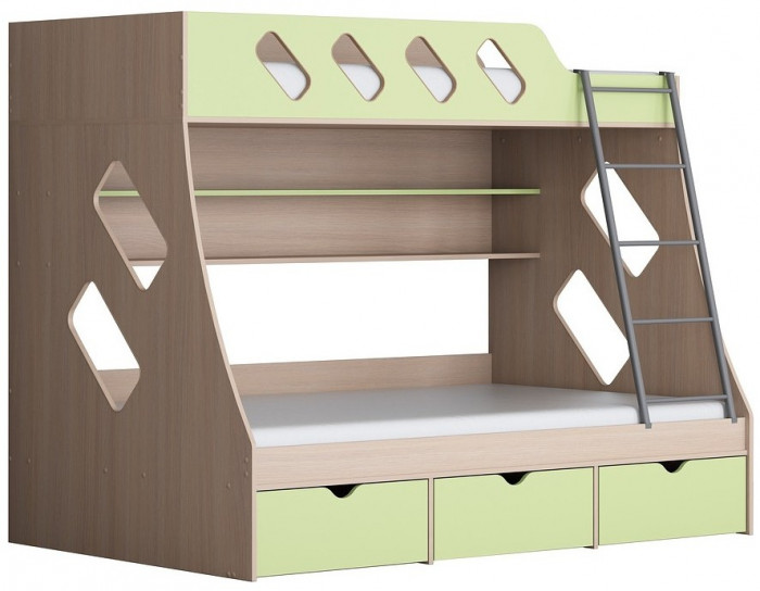 Дельта-20.01 Детская двухъярусная кровать с лестницей (Мультицвет, Ясень шимо светлый)