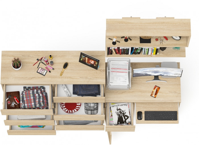 Мори Стол компьютерный МС-1 левый + Комод МК1200.10 + Полка 900, цвет дуб сонома, ШхГхВ 210,4х50х209,6 см., НЕ универсальная сборка