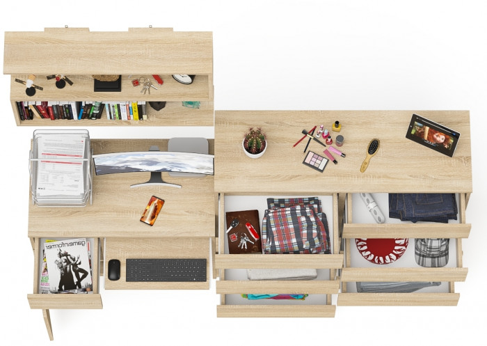 Мори Стол компьютерный МС-1 левый + Комод МК1200.10 + Полка 900, цвет дуб сонома, ШхГхВ 210,4х50х209,6 см., НЕ универсальная сборка