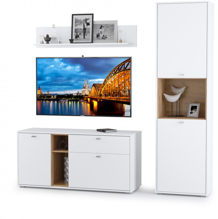 Бэль № 09, цвет дуб крафт золотой/белый премиум, ШхГхВ 210х43х200 см., ниша для ТВ 130х43х120 см., НЕ универсальная сборка