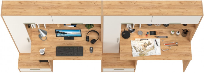 Лайт письменный стол 03.243Н + Лайт письменный стол 03.243Н, дуб крафт золотой/белый премиум