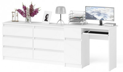 Мори компьютерный стол МС-1 левый + Комод МК1380.6, белый
