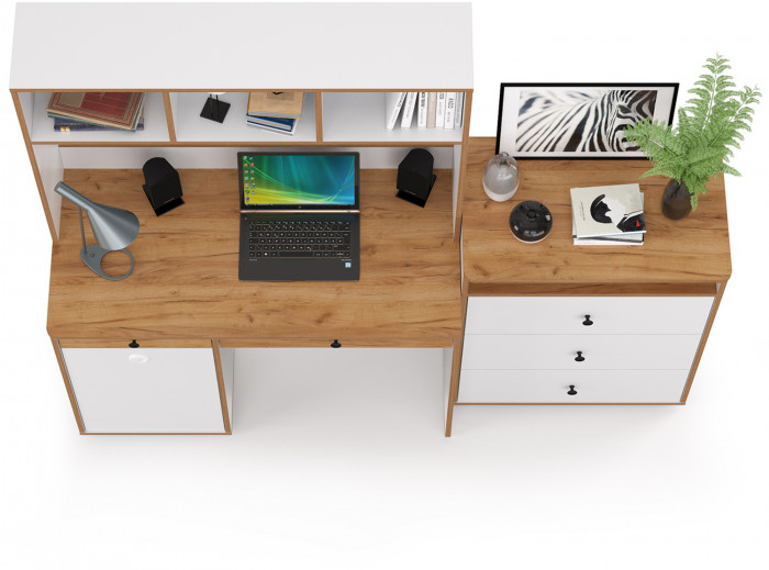 Вуди Компоновка № 49, цвет белый премиум/дуб крафт золотой, ШхГхВ 180х52,7х158,7 см., универсальная сборка