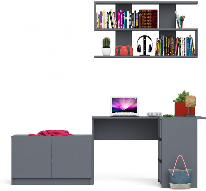 Мори компьютерный стол МС-16 правый + Тумба МА900.1 + Полка 1200, графит