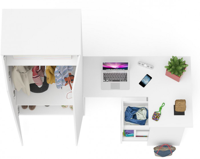 Мори Стол компьютерный МС-16 правый + Шкаф МШ800.1, цвет белый, ШхГхВ 204,8х84,9х209,6 см., выдвижные ящики справа, НЕ универсальная сборка