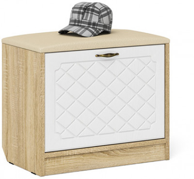 Прихожая П-6 Тумба, дуб сонома/фасады МДФ белое дерево фрезеровка ромб