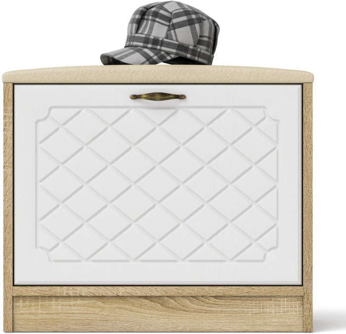 Прихожая П-6 Тумба, дуб сонома/фасады МДФ белое дерево фрезеровка ромб