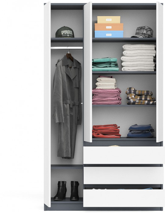 Мори Шкаф МШ1200.1, цвет графит/белый, ШхГхВ 120,4х50,4х209,6 см., НЕ универсальная сборка