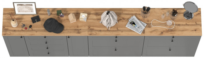 Остин 16.221 Комод + 16.121 Тумба для обуви + 16.121 Тумба для обуви, цвет серый графит/дуб крафт золотой, ШхГхВ 280х41,9х99,3 см., ун. сборка