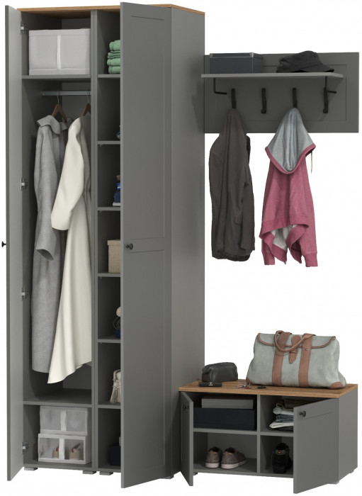 Остин Прихожая 37, цвет серый графит/дуб крафт золотой, ШхГхВ 160х54,3х229,6 см., универсальная сборка