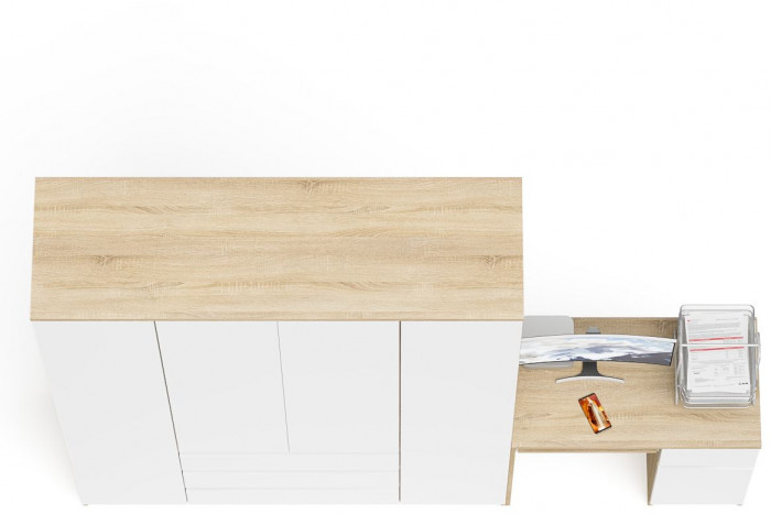 Мори компьютерный стол МС-1 правый + Шкаф МШ1600.1, дуб сонома/белый