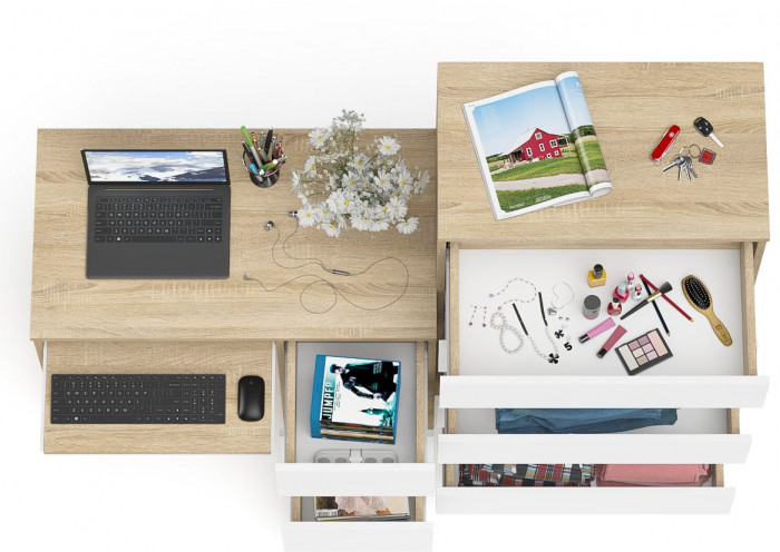 Мори компьютерный стол МС-6 правый + Комод МК700.5, дуб сонома/белый