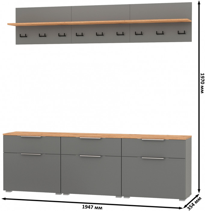 Октава Прихожая 04, серый графит/дуб крафт золотой/фасады МДФ серый графит