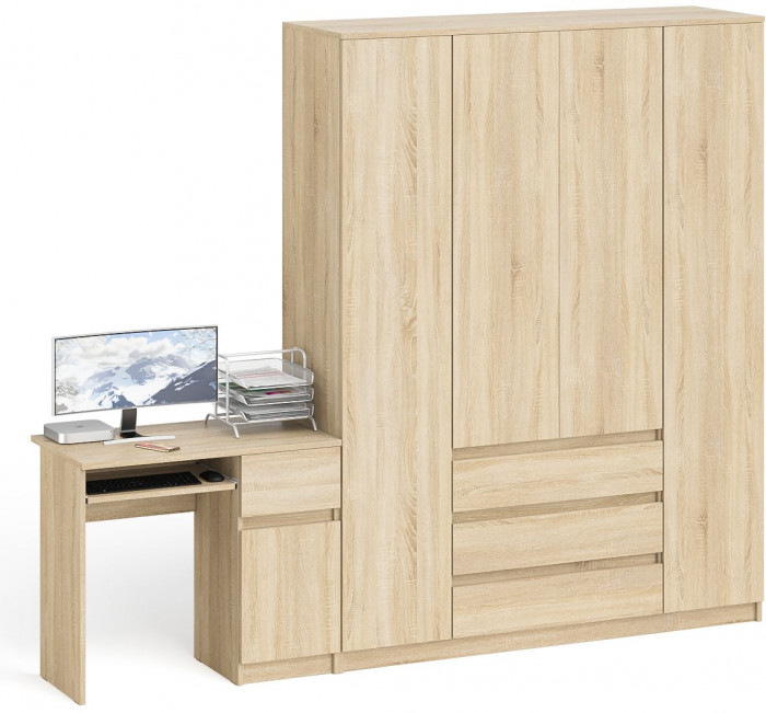 Мори Стол компьютерный МС-1 правый + Шкаф МШ1600.1, цвет дуб сонома, ШхГхВ 250,4х50,4х209,6 см., выдвижной ящик справа, НЕ универсальная сборка