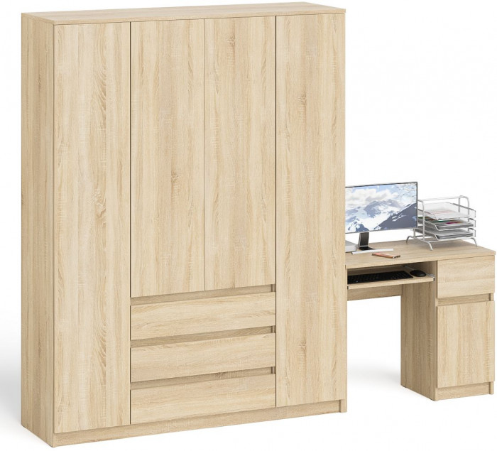Мори Стол компьютерный МС-1 правый + Шкаф МШ1600.1, цвет дуб сонома, ШхГхВ 250,4х50,4х209,6 см., выдвижной ящик справа, НЕ универсальная сборка