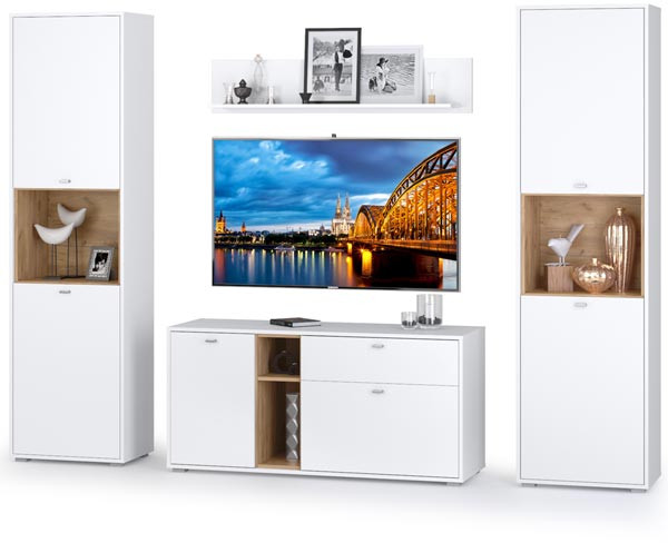 Бэль № 10, цвет дуб крафт золотой/белый премиум, ШхГхВ 280х43х200 см., ниша для ТВ 130х43х120 см., НЕ универсальная сборка