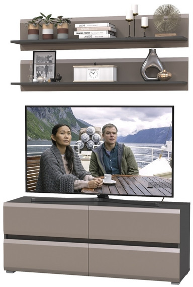 Сидней Комплектация № 045, цвет корпус: антрацит/фасады: МДФ веллюто капучино, ШхГхВ 130х41,3х210 см., ниша для ТВ 129х41х95 см., универсальная сборка