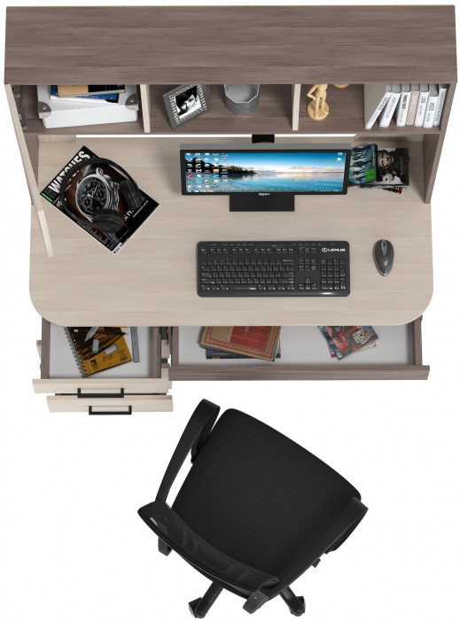 Стол 6-0606 Сигма + кресло 103 чёрное, цвет бодега тёмный/бодега светлый, ШхГхВ 120,5х60,5х166 см., НЕ универсальная сборка