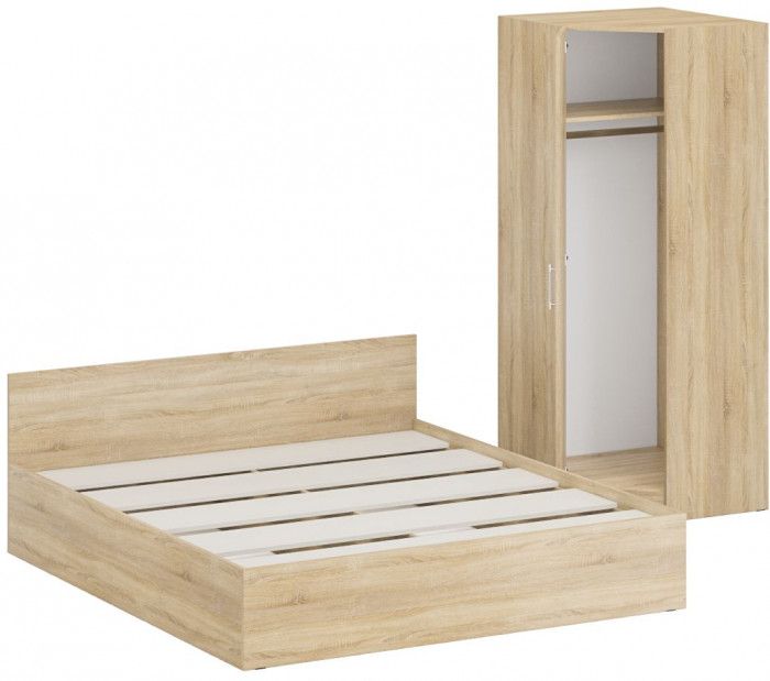 Кровать 1800 + Шкаф угловой Стандарт, цвет дуб сонома, ШхГхВ 183,5х203,5х70 + 81,2х81,2х200см., сп.м. 1800х2000 мм., без матраса, основание есть