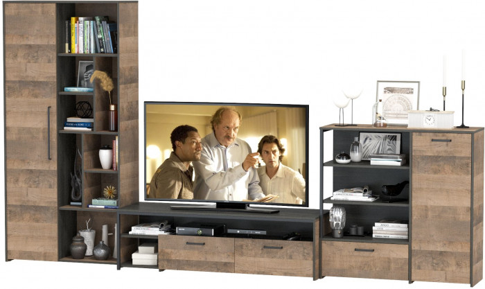 Трувор Гостиная 048, цвет дуб гранж песочный/интра, ШхГхВ 351,8х45,4х194,2 см., универсальная сборка