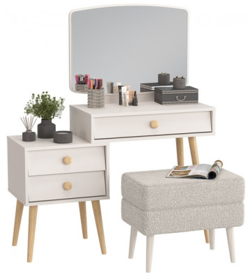 Афина Спальня 4-25901М1к.с. Трюмо + Банкетка 6-5138ТКШсв.серый Тифани, цвет кашемир серый/ткань светло-серая, ШхГхВ 105х38,6х129 + 55х33х46 см, ун. сб