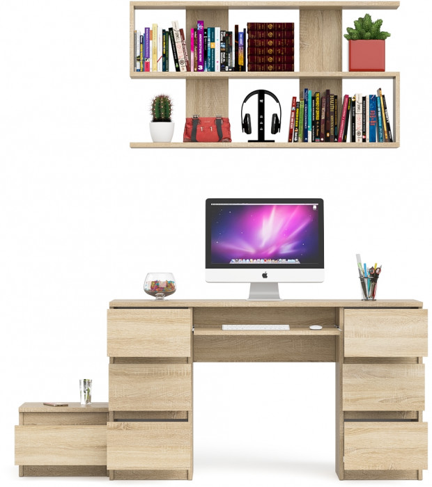 Мори компьютерный стол МС-2 + Тумба ТМП400.1 + Полка 1200, дуб сонома