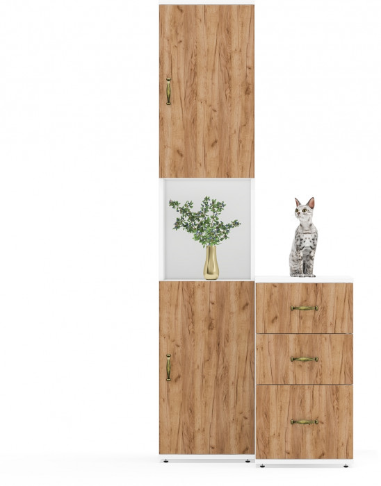 Лидер-8 Пенал + Тумба МД 3.16, цвет белый шагрень/крафт золото, ШхГхВ 80х50х190 см., универсальная сборка