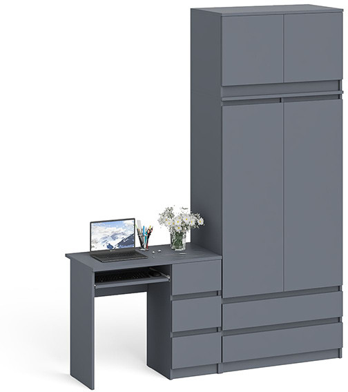 Мори Стол компьютерный МС-6 правый + Шкаф МШ900.1 + Антресоль МА900.1, цвет графит, ШхГхВ 180,4х50,4х234,2 см., выдвижные ящики справа, НЕ универ. сб.