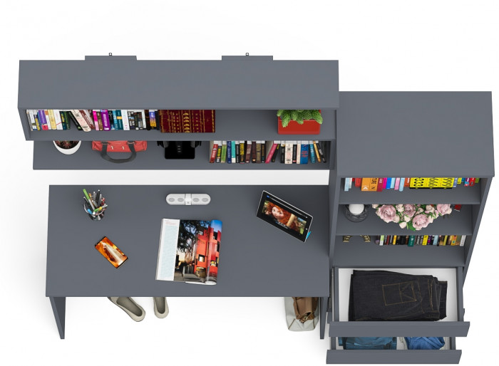 Мори Стол письменный МСП1200.1 + Стеллаж МСТ600.3 + Полка 1200, цвет графит, ШхГхВ 180,8х50х209,6 см., универсальная сборка