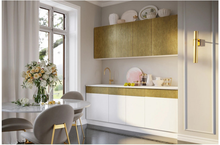 Кухня МДФ Оливия 2000 (Шарли Бриз/Шарли Мокко, Белый)