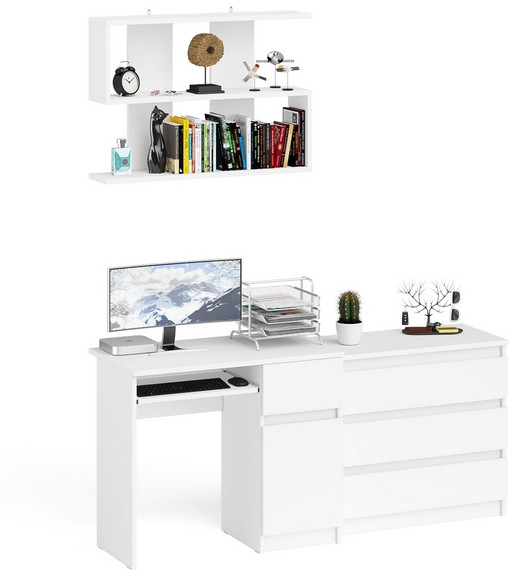 Мори компьютерный стол МС-1 правый + Комод МК800.1 + Полка 900, белый