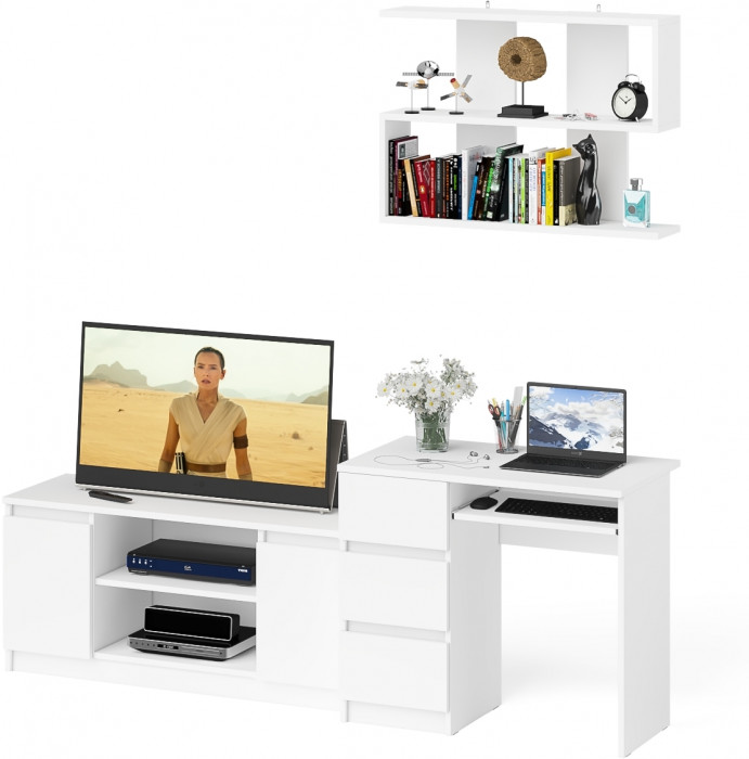 Мори компьютерный стол МС-6 левый + Тумба МТВ1200.1 + Полка 900, белый